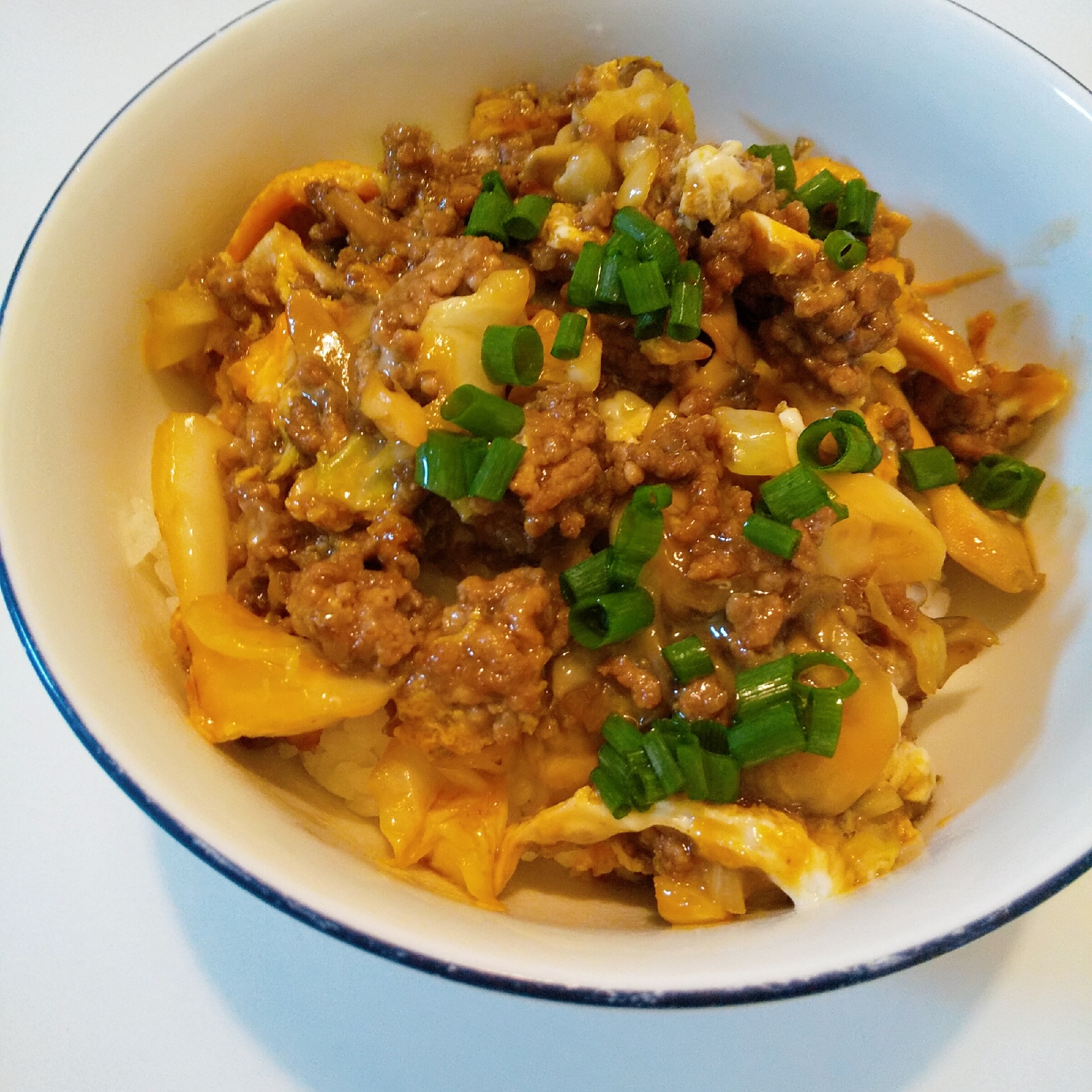 キャベツとひき肉たまごとじ丼