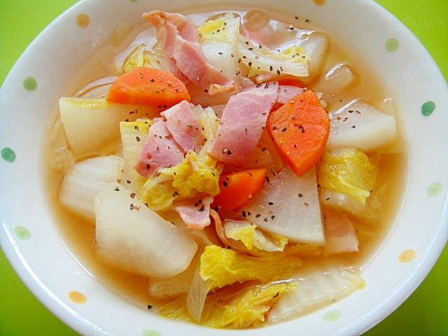 大根と白菜ベーコンのコンソメ煮 レシピ 作り方 By Mint74 楽天レシピ 大根と白菜ベーコンのコンソメ煮 レシピ 作り方 By Mint74 楽天レシピ