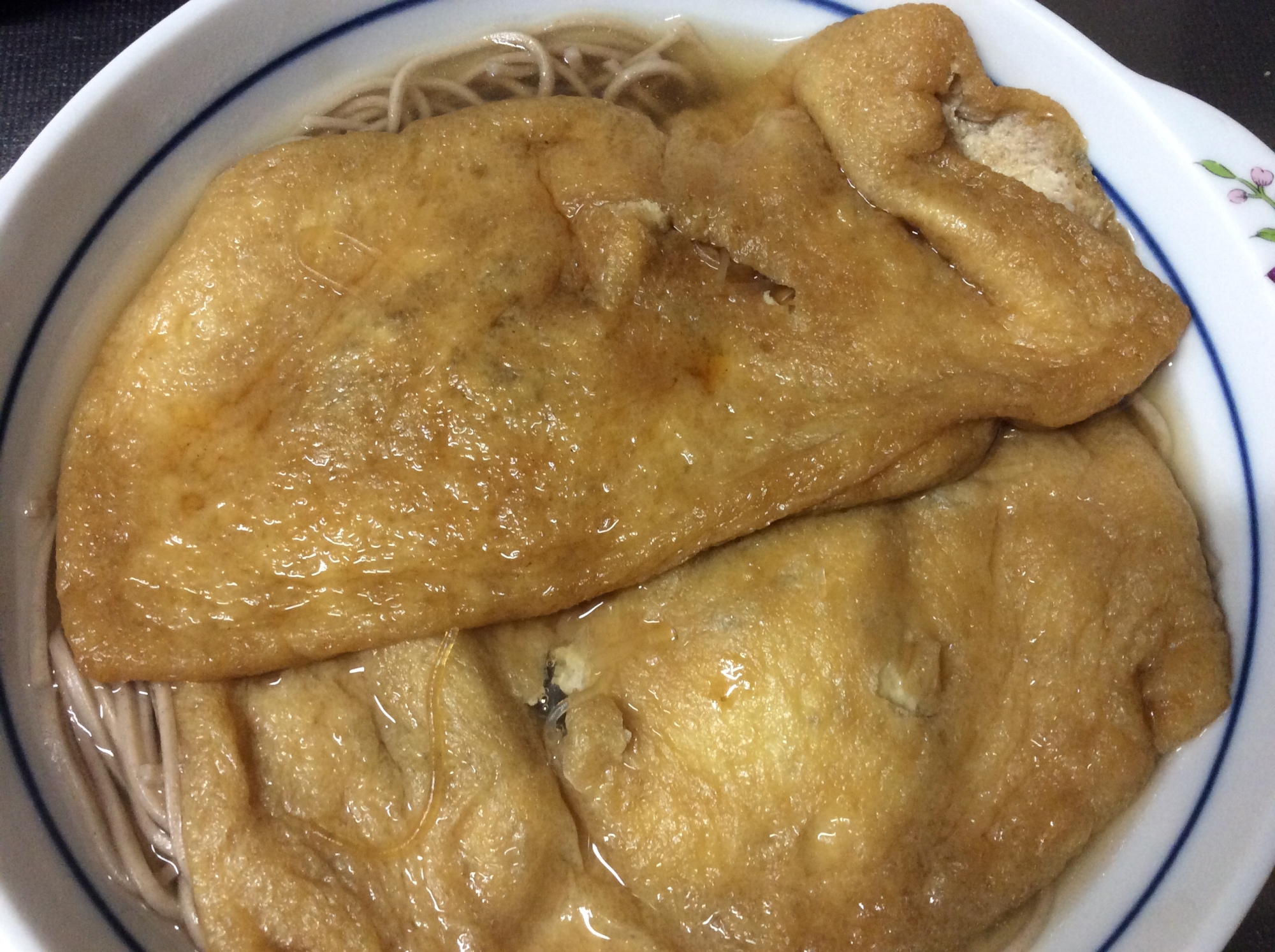 春雨巾着でタヌキ蕎麦(揚げ+蕎麦)