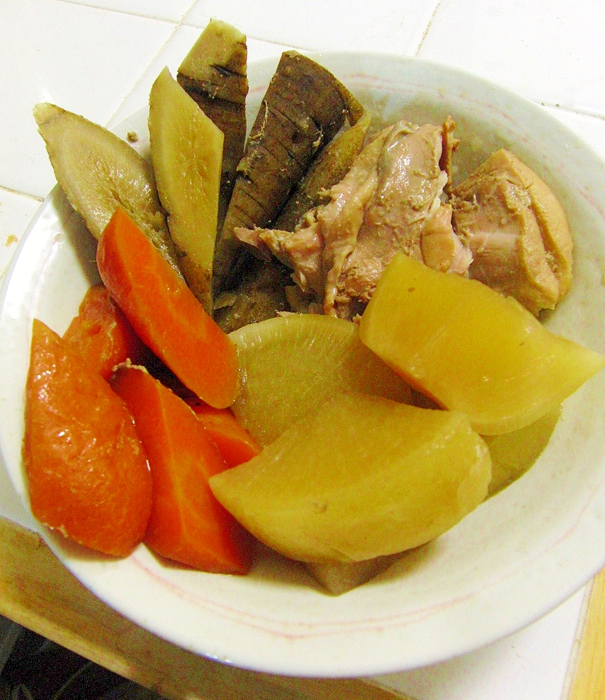 圧力鍋で鶏モモ肉と根菜の煮物