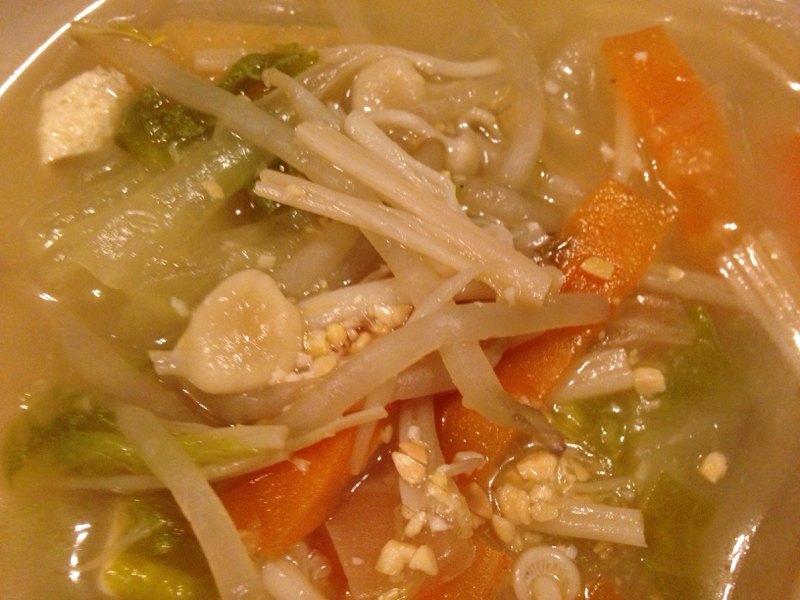 白菜ともやしとえのきと人参と油揚げの粕汁