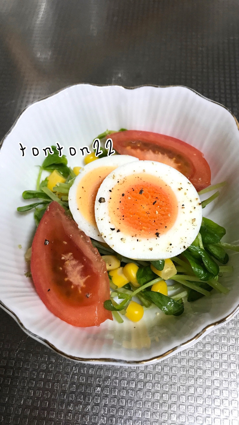 豆苗とゆで卵とトマトのサラダ☆