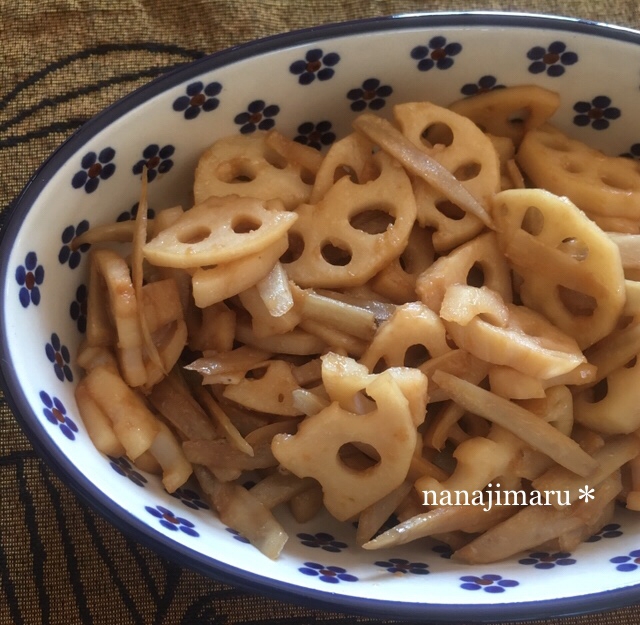 れんこんとごぼうのニンニク醤油炒め♫