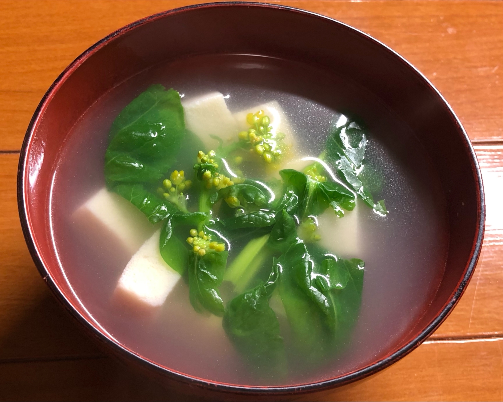 白菜の菜の花と高野豆腐のお吸い物