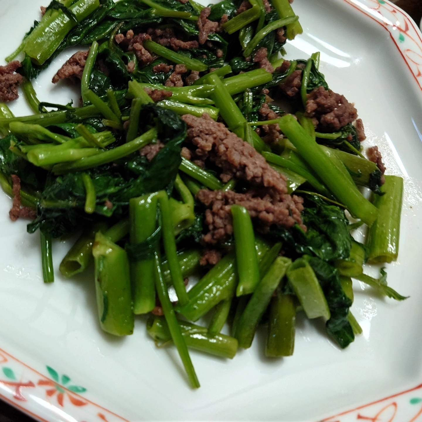 空芯菜の牛挽き肉炒めです