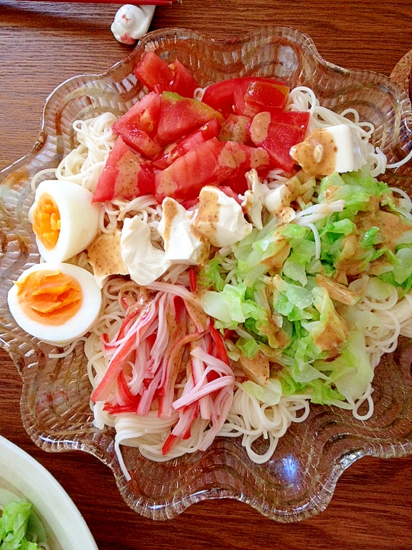 ゴマ油風味 たっぷりキャベツのサラダそうめん レシピ 作り方 By キャロット キャンディ 楽天レシピ