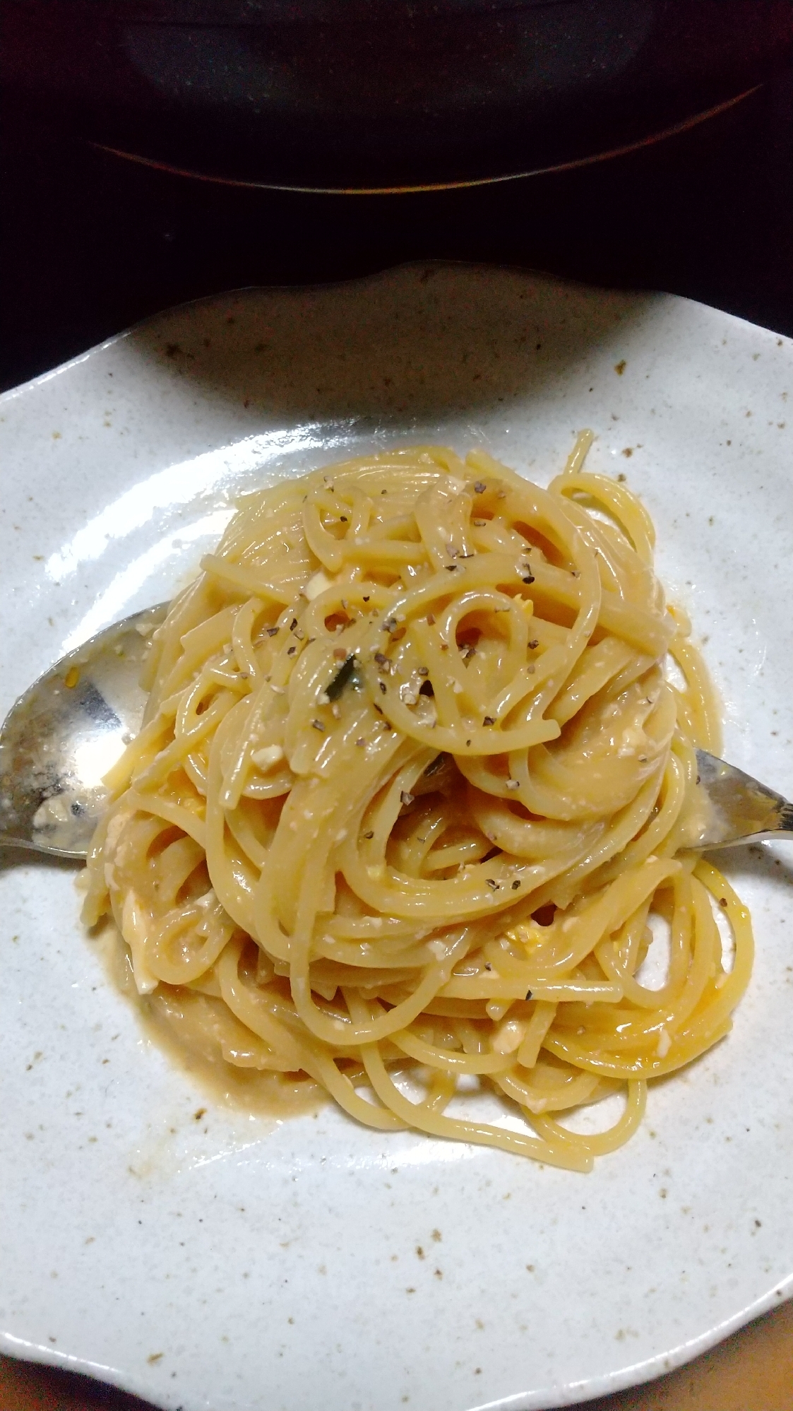 味噌ラーメンのスープで！カルボナーラ