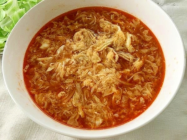 即席袋麺でふわふわ玉子の酸辣湯麺