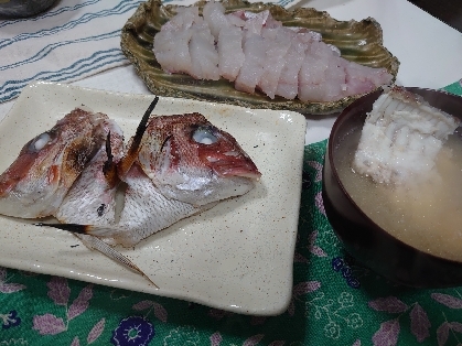 伊豆で船釣りで夫と息子が釣ってきた真鯛❢
お陰様で美味しく頂けました(*´◒`*)♪ᵗʱᵃᵑᵏᵧₒᵤ♫