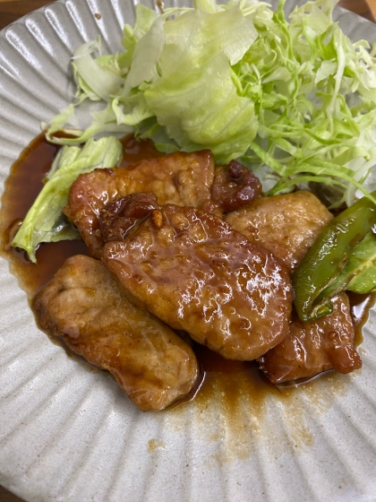 ブロックを使って！豚もも肉の甘酢焼き♪