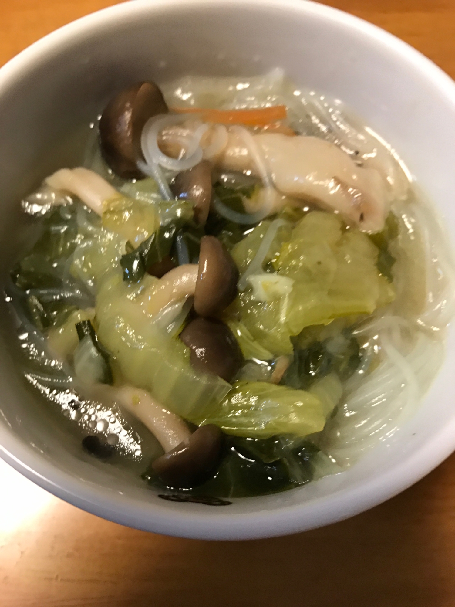 生姜と春雨入り☆チンゲン菜としめじの中華スープ