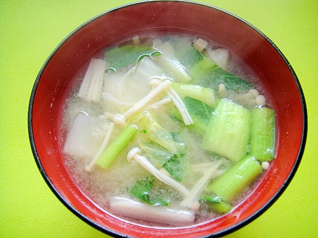 白菜と小松菜えのきの味噌汁