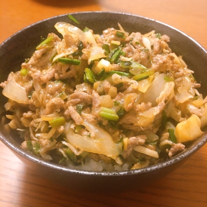 餃子の具材でピリ辛丼！皮なし餃子丼