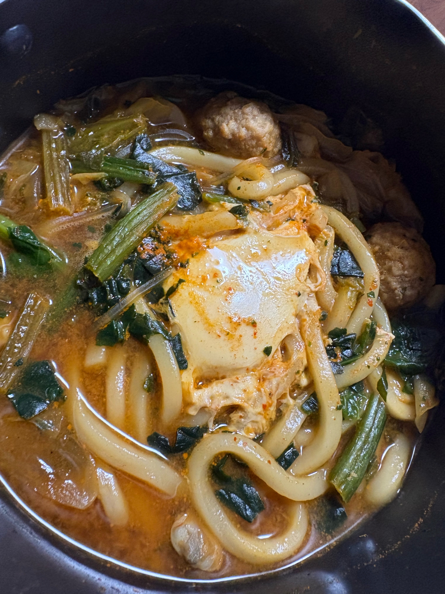 赤から鍋の残りで作る海鮮うどん