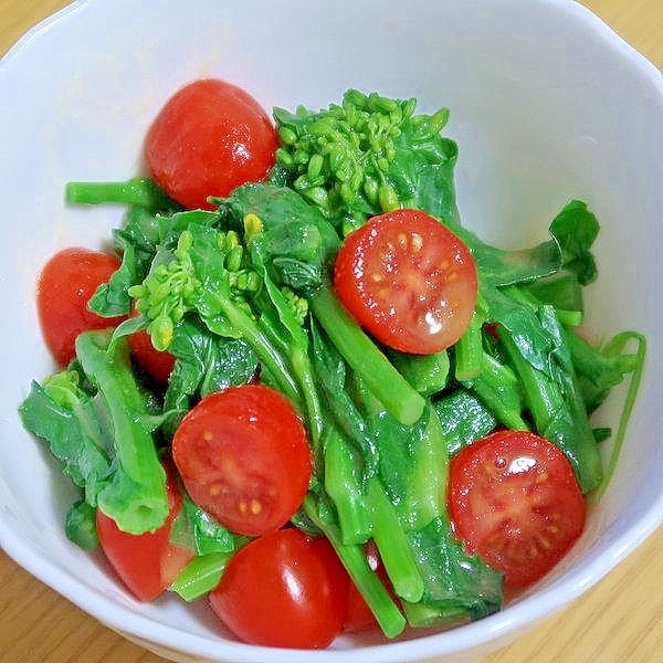 菜の花とミニトマトの和風サラダ☆からし醤油ドレ