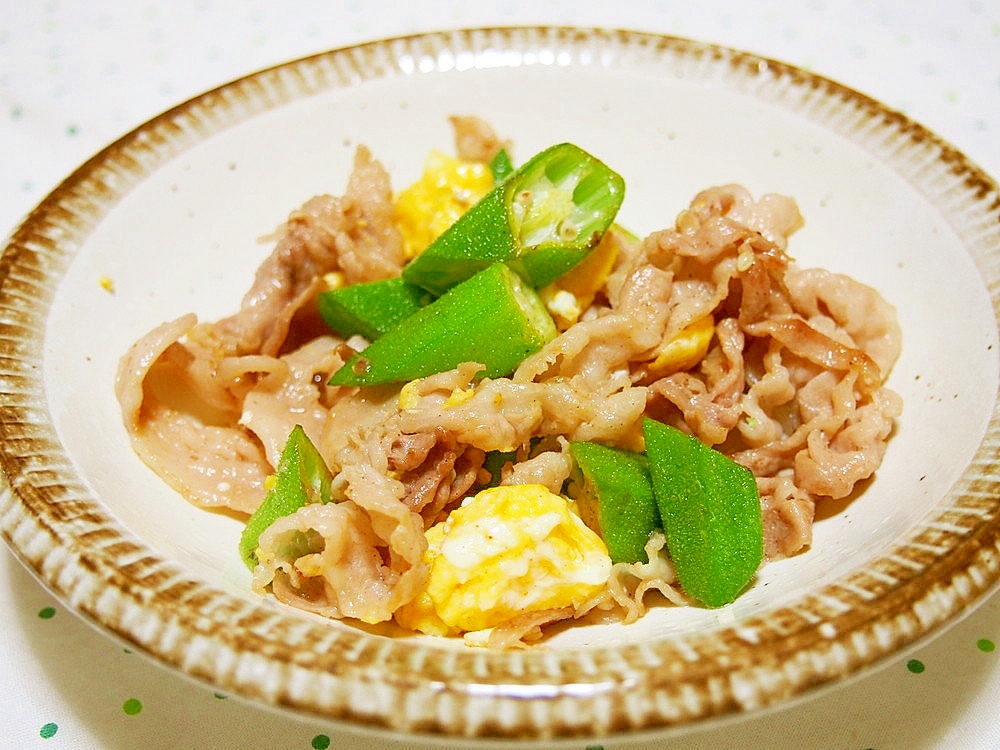 オクラと豚こまの卵炒め♪簡単すぐできる!