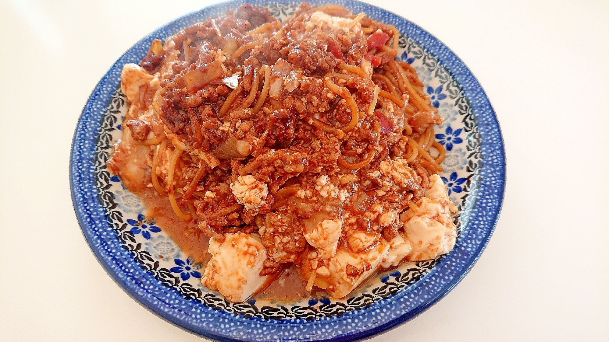 イタリアンな味　麻婆豆腐パスタ