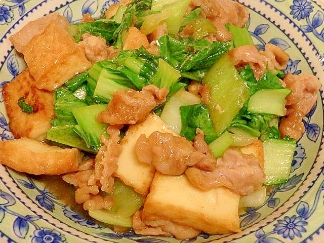 チンゲンサイと厚揚げと豚肉の炒め煮