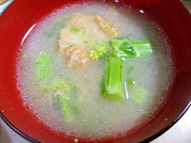 すぐできる雛祭りの汁物。菜の花と油麩の味噌汁