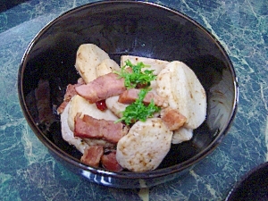 海老芋（里芋）とベーコンのソテー