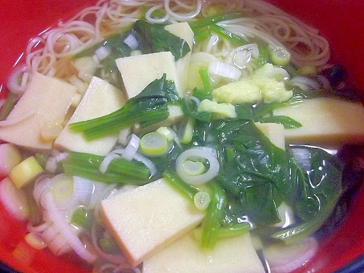 鉄分たっぷり☆高野豆腐とほうれん草のにゅうめん