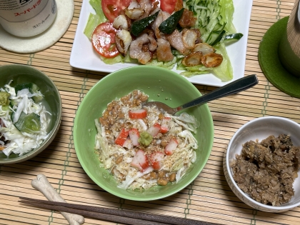 カニかまとキャベツのマヨ納豆和え