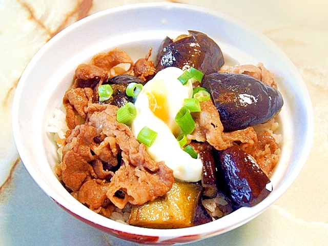 レンジで完結！の切り落とし肉とナスのスタミナ丼