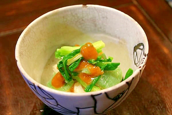 おさしみ蒟蒻とわけぎの酢味噌あえ