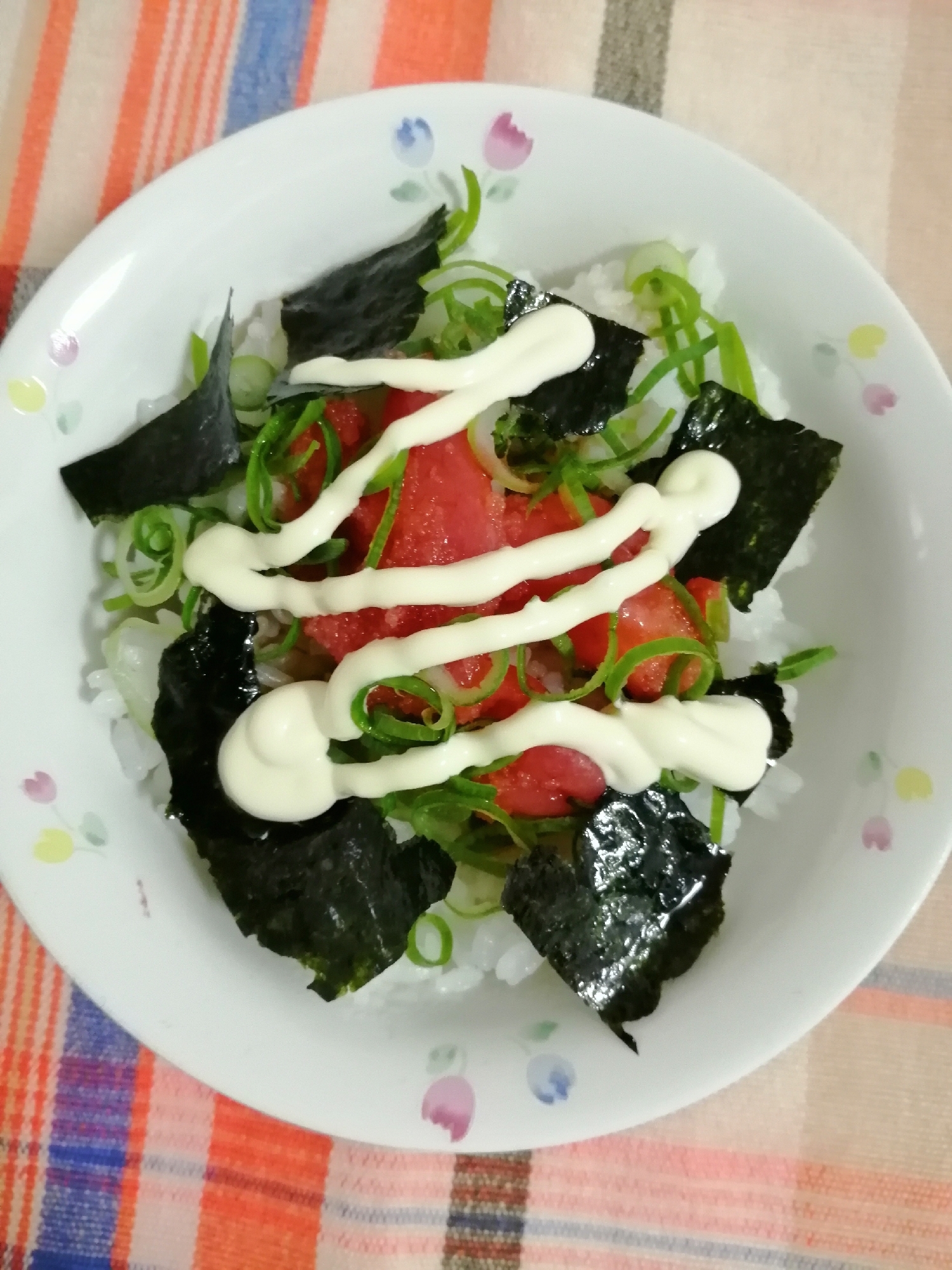 辛子明太子とネギと海苔つゆマヨ丼