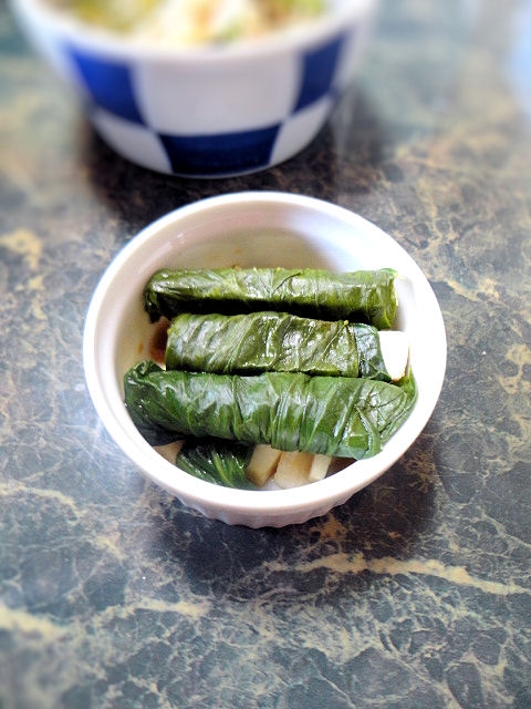 葉わさびの醤油漬け長芋巻き