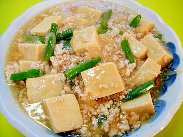 高野豆腐とインゲンの鶏そぼろ煮