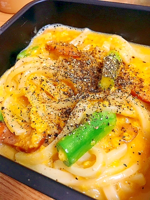 レンジで簡単★カルボナーラ風うどん