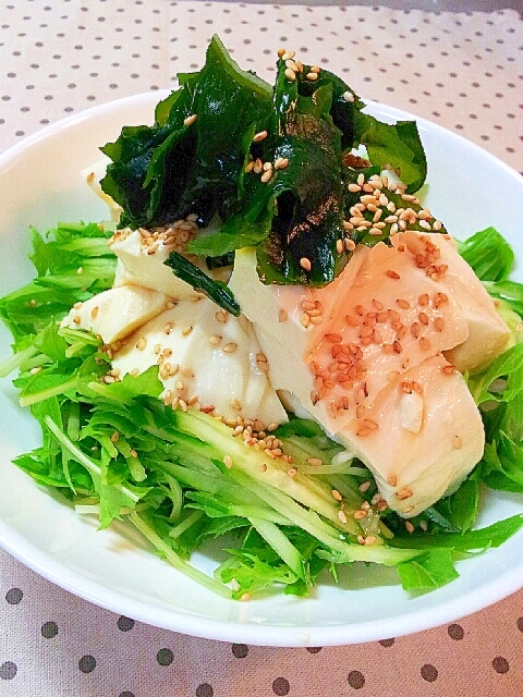 豆腐と水菜とわかめのゴマたっぷり和風サラダ レシピ 作り方 By ラズベリっち 楽天レシピ 豆腐と水菜とわかめのゴマたっぷり和風サラダ レシピ 作り方 By ラズベリっち 楽天レシピ