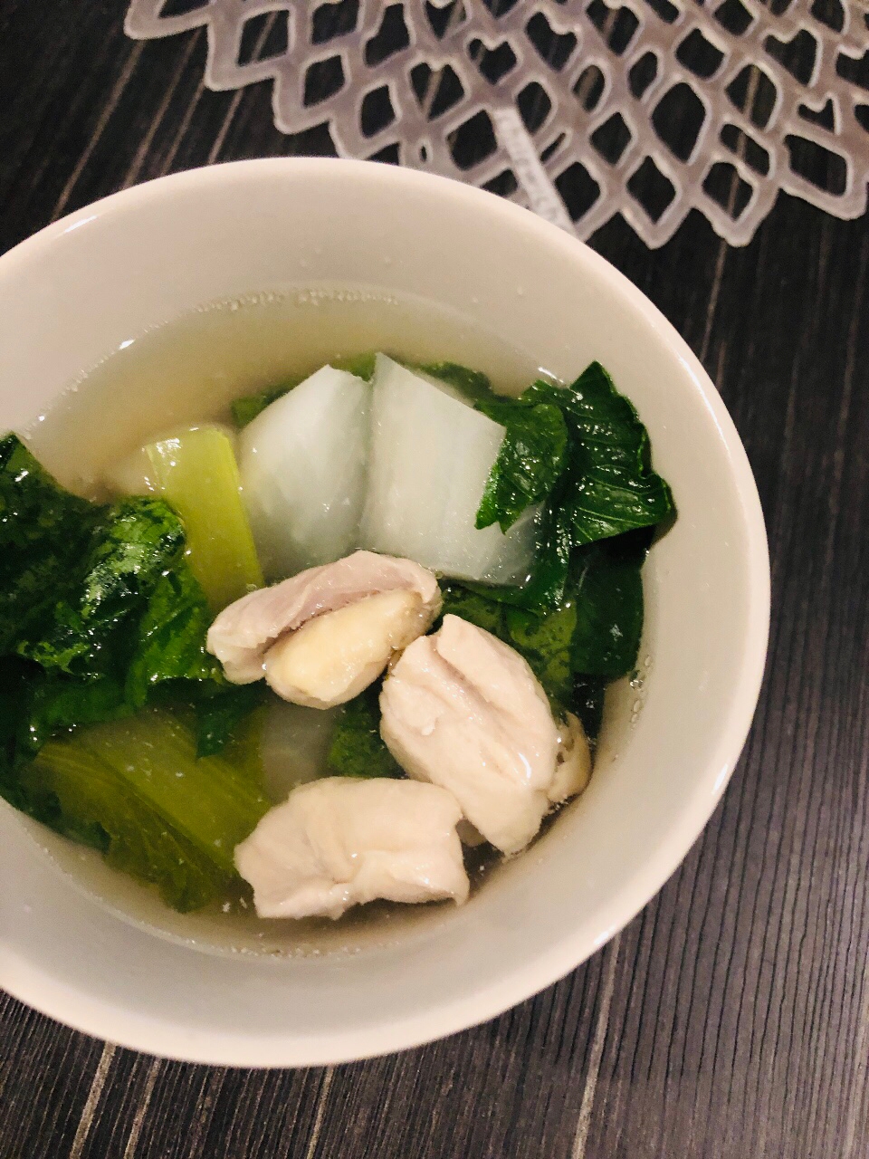 鶏肉と大根、小松菜のスープ