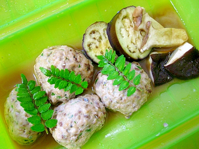 いわし団子となすの蒸し煮