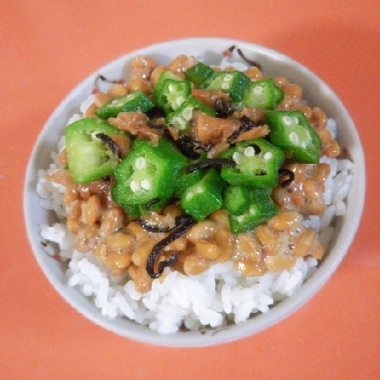 納豆➕オクラに梅和えのせご飯