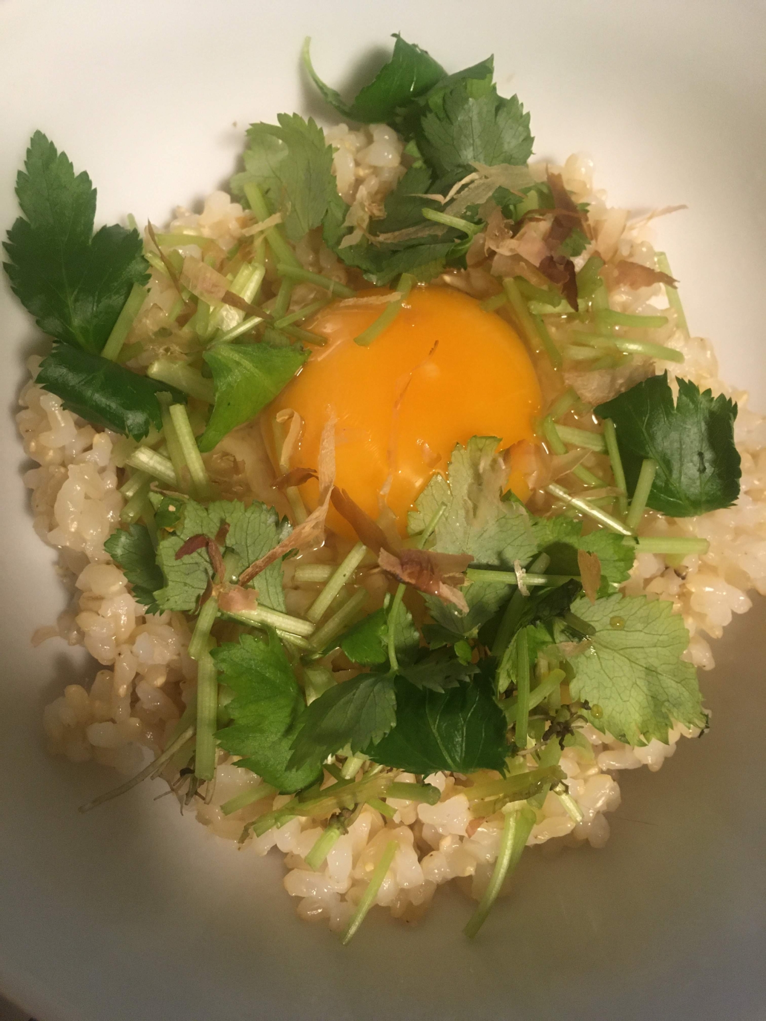 三つ葉の玄米卵かけご飯