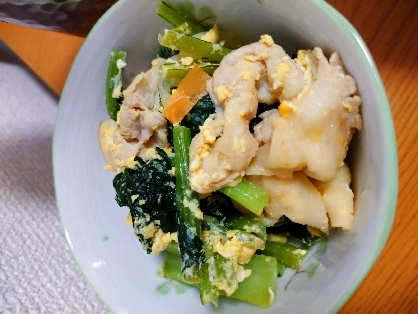小松菜と豆腐の塩にんにく卵とじ炒め
