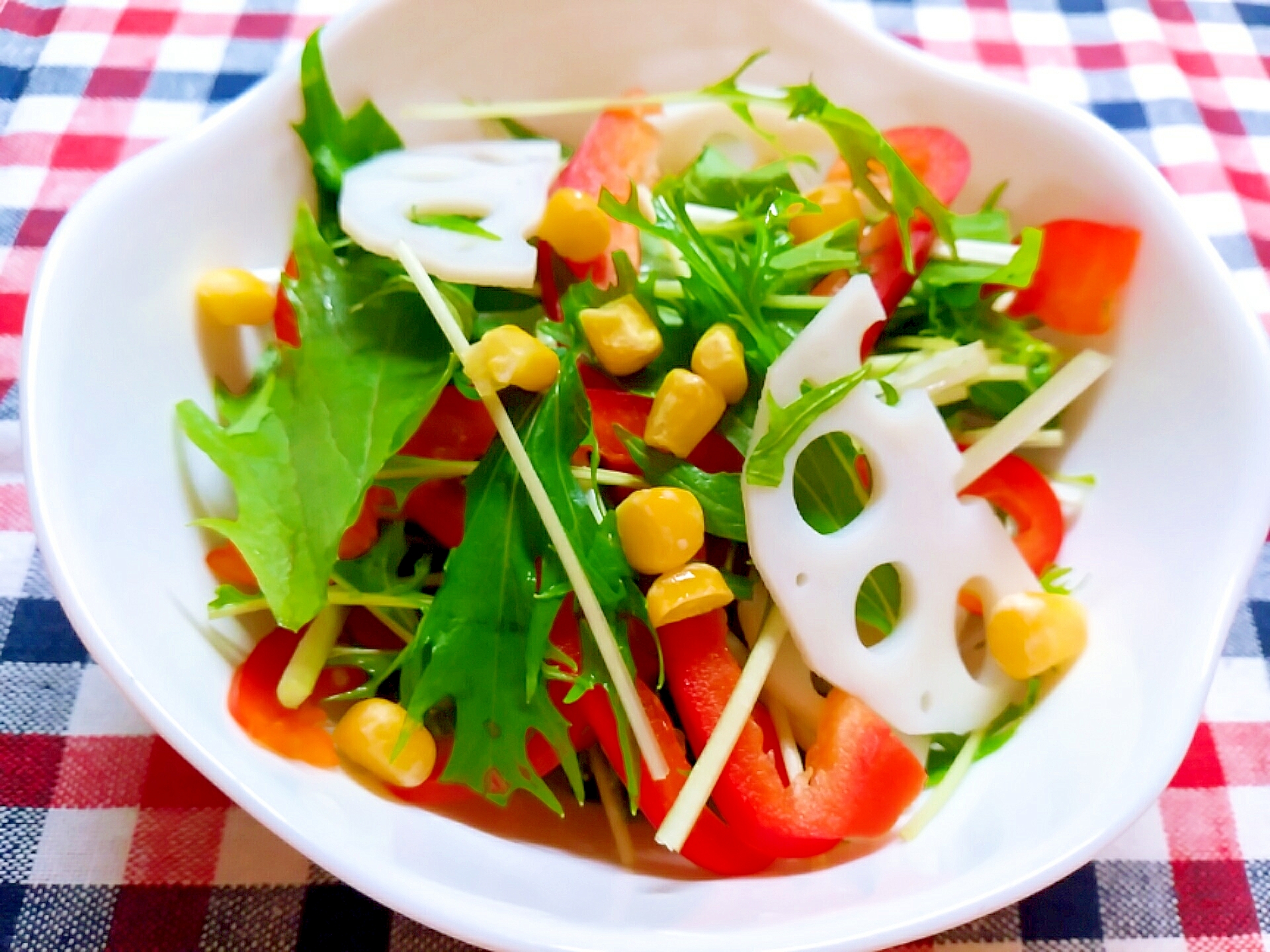 水菜と蓮根とパプリカのサラダ レシピ 作り方 By のん786 楽天レシピ