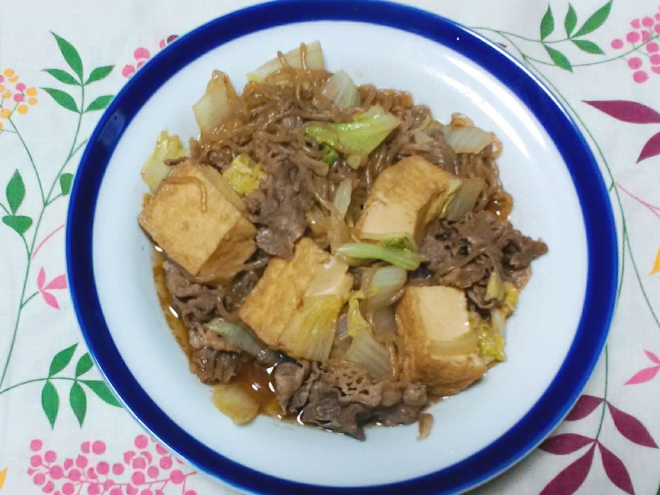 厚揚げと白菜と牛肉のすき煮風