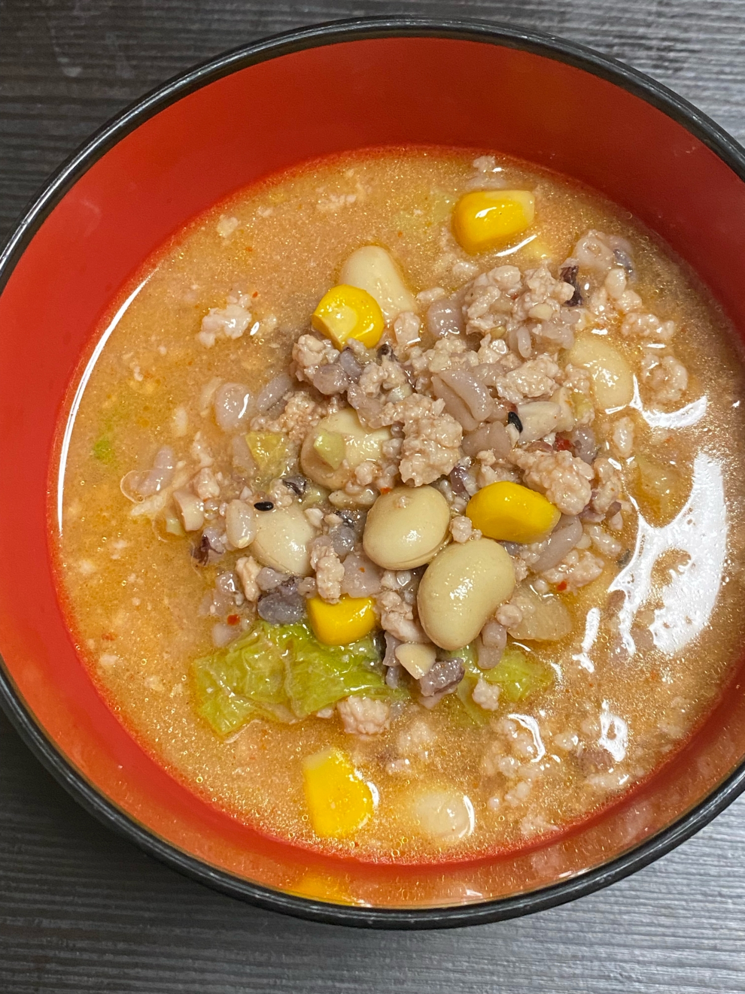 キムチ鍋の素で雑穀スープ