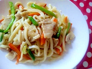 豚バラとインゲン入り焼きうどん^^