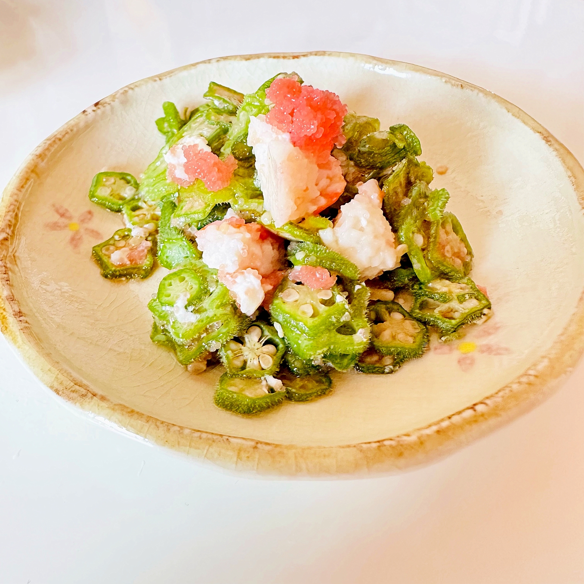 オクラとカニカマの明太子和え｡.❁.｡.:*:.｡