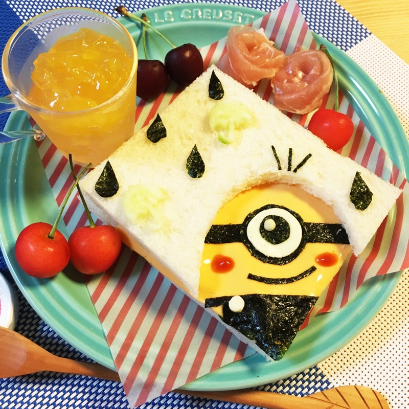 簡単☆キャラ弁☆ひょっこりミニオンなサンドイッチ☆