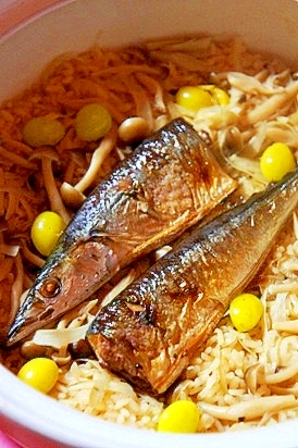 簡単料亭風、秋刀魚と銀杏の土鍋ご飯