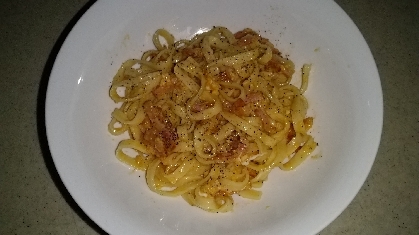 生パスタで作りました。無駄の無い手順で、簡単にできました。そして美味しかったです。保存がきく食材だけなので、またリピ確定です。