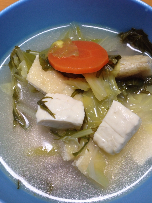 水菜と人参の塩ちゃんこスープ