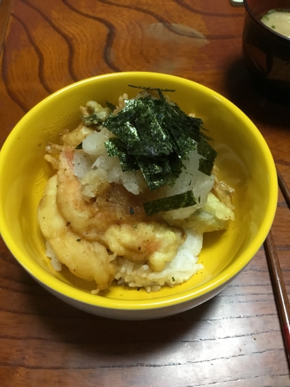 濃い味の丼ツユでした。美味しかったです。前日の天ぷらを美味しく食べる事が出来ました。