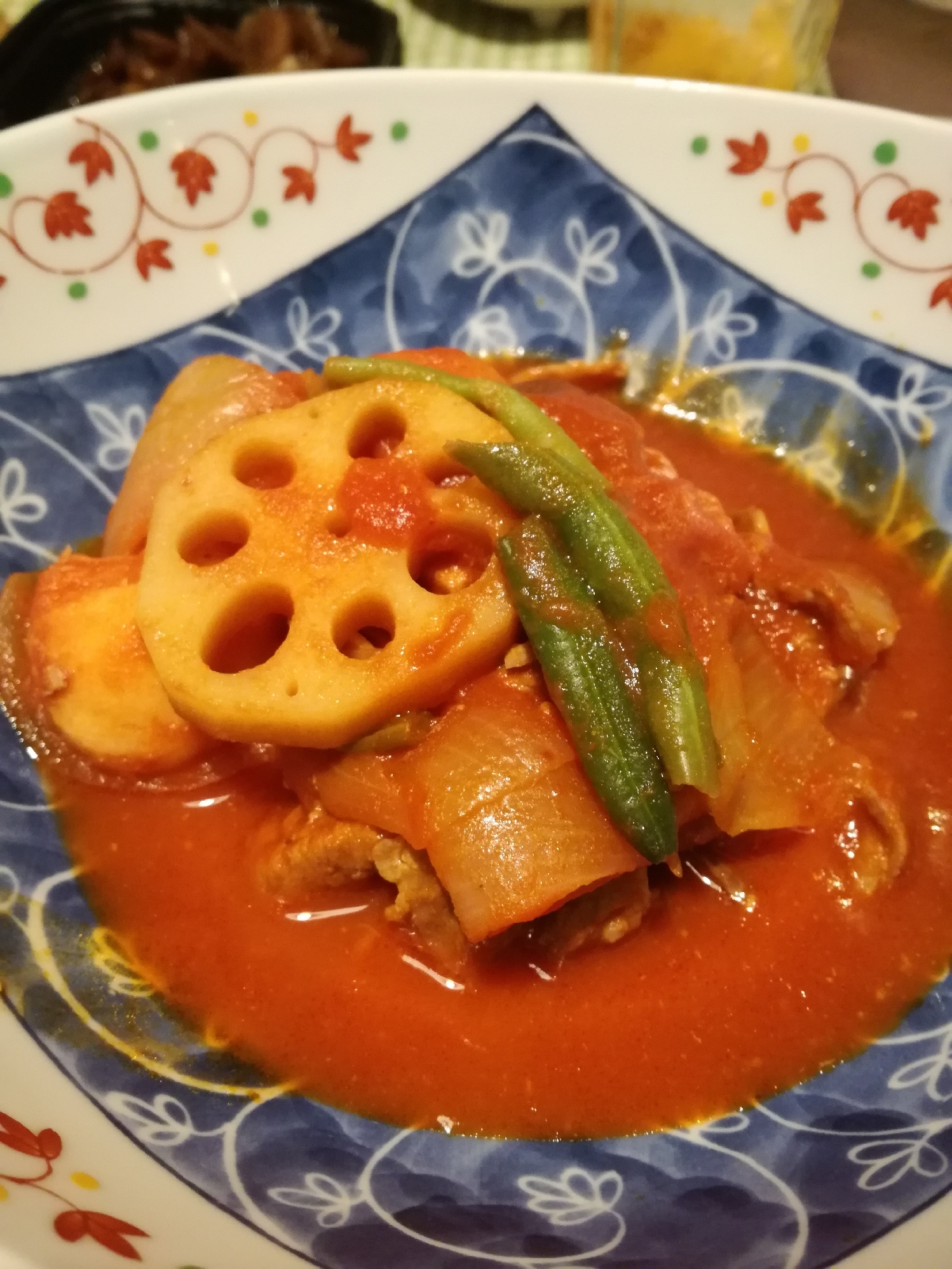 和風ふぅふぅ、鶏肉のトマト煮込み