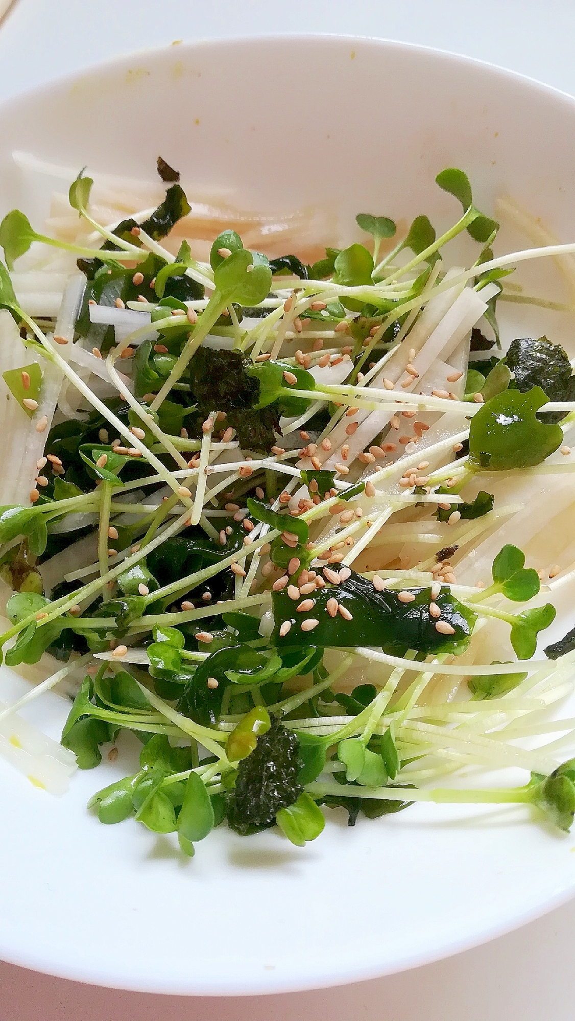 大根とわかめとかいわれ大根と焼き海苔のサラダ